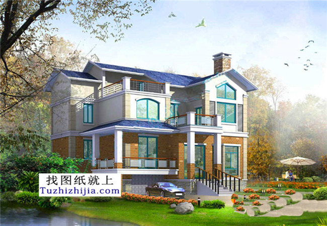 40多萬農(nóng)村漂亮帶車庫的三層別墅建筑圖紙及效果圖