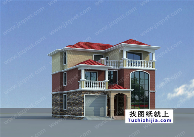 140平方米新農(nóng)村三層別墅設(shè)計建筑圖紙及外觀效果圖，12x12米