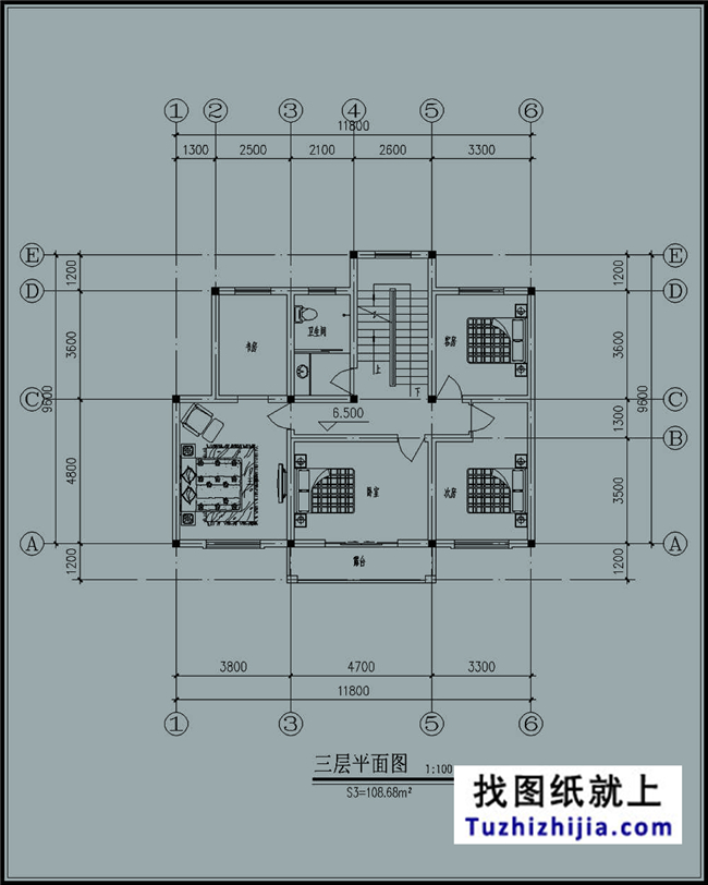 帶露臺的三層新農村房屋別墅設計施工圖紙及效果圖