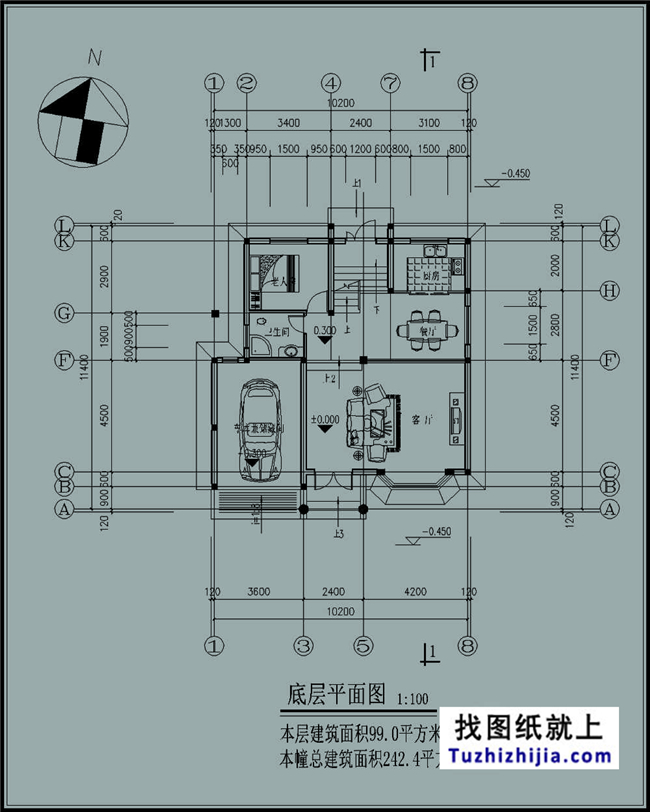 100平米小戶型別墅房屋設計施工建筑CAD圖紙及效果圖