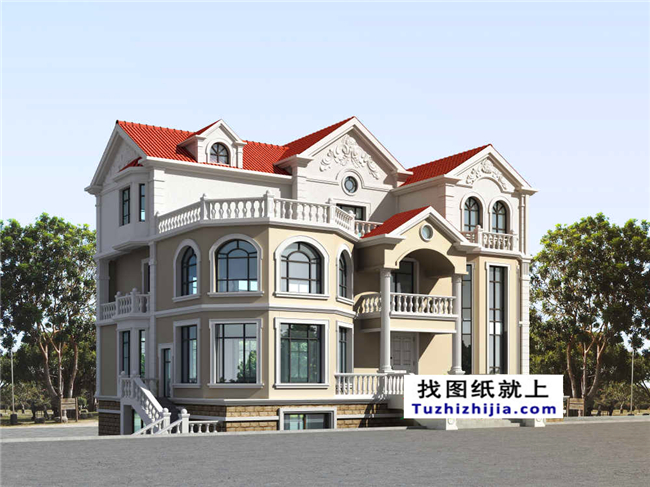 230平米歐式帶地下室三層自建別墅設(shè)計施工圖紙及效果圖