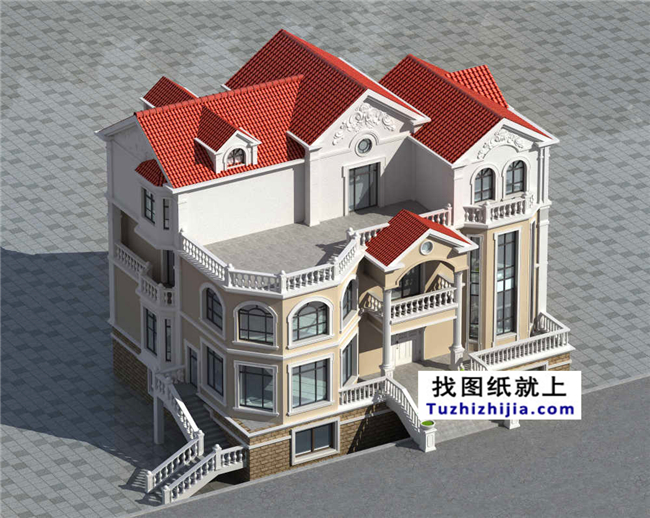 230平米歐式帶地下室三層自建別墅設(shè)計施工圖紙及效果圖