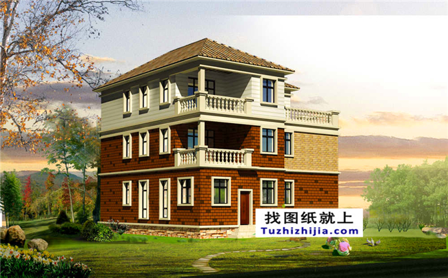 復(fù)式帶堂屋三層農(nóng)村房屋設(shè)計圖紙帶效果圖