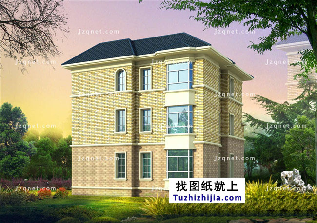 歐式豪華三層別墅設(shè)計(jì)圖紙，含外觀效果圖+施工圖