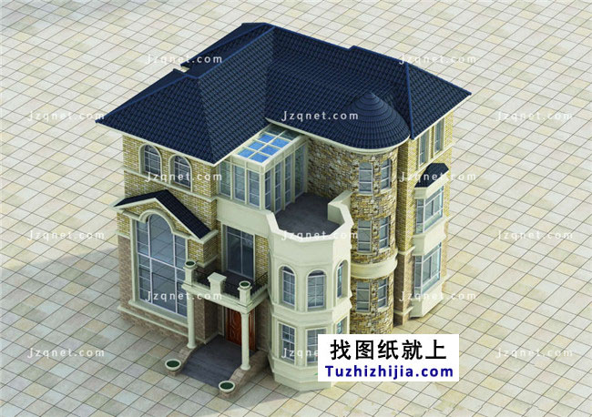 歐式豪華三層別墅設(shè)計(jì)圖紙，含外觀效果圖+施工圖