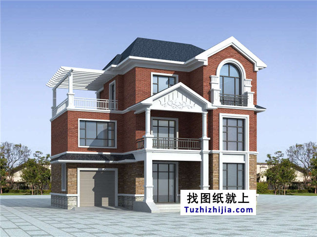 自建三層小洋樓設計圖紙，含效果圖，帶車庫