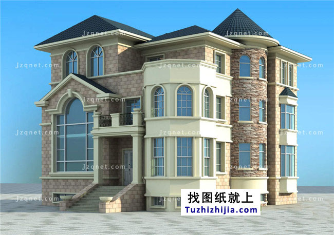 大戶型歐式三層別墅建筑圖紙，全套設計圖+效果圖