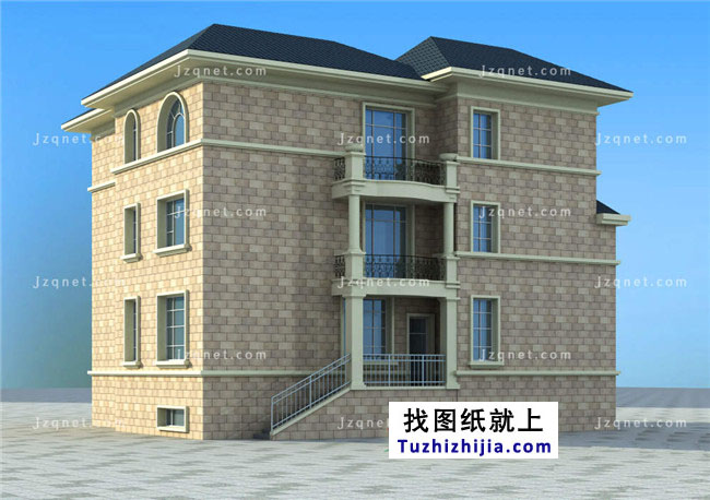 大戶型歐式三層別墅建筑圖紙，全套設計圖+效果圖