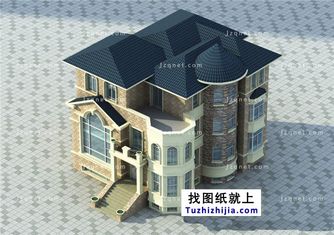 大戶型歐式三層別墅建筑圖紙，全套設計圖+效果圖