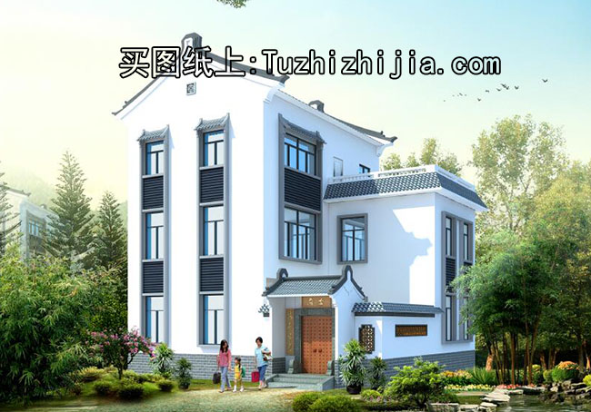 徽派120平新農(nóng)村住宅設(shè)計方案，帶外觀效果圖