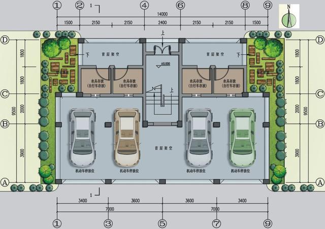 農(nóng)村建房雙拼戶型，首層架空，內(nèi)外雙梯，帶平面圖！