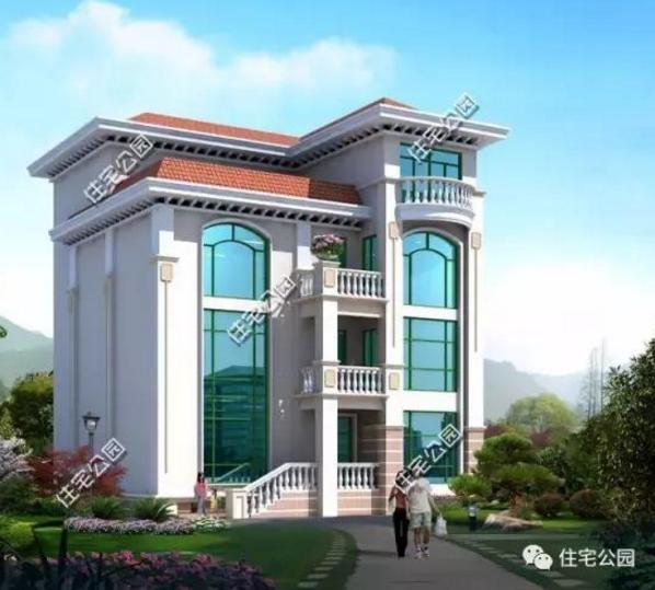 最新款農(nóng)村三層樓房設(shè)計，弧形落地窗采光好，全圖！