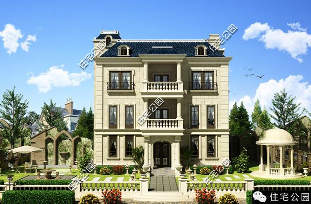 13X12米對稱式別墅，旋轉(zhuǎn)樓梯老虎窗、8臥室