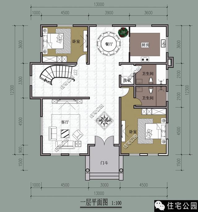 13X12米對稱式別墅，旋轉(zhuǎn)樓梯老虎窗、8臥室