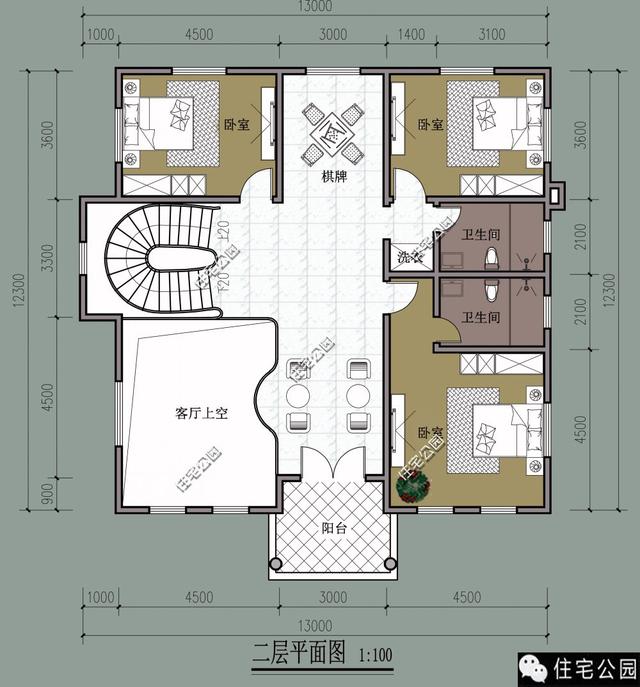 13X12米對稱式別墅，旋轉(zhuǎn)樓梯老虎窗、8臥室