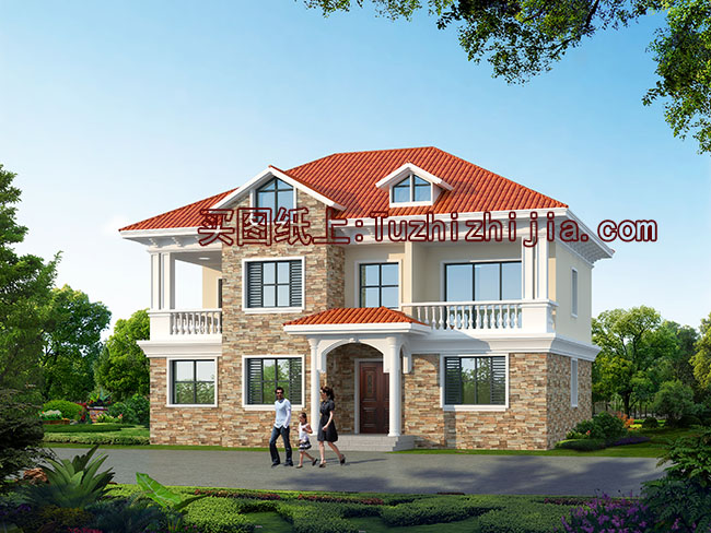 二層四間樓房設(shè)計圖及效果圖片大全，帶露臺，外觀時尚