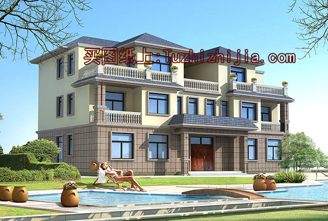 農(nóng)村三層雙拼別墅設(shè)計圖，帶外觀效果圖，推薦
