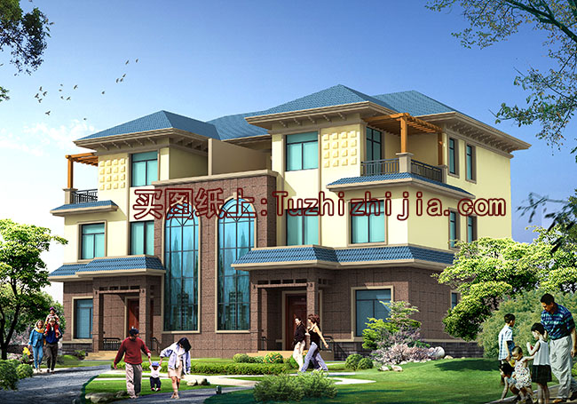 兄弟三層雙拼房屋設(shè)計(jì)圖，帶效果圖，戶型好