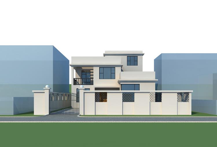 12X18米三層現(xiàn)代農(nóng)村別墅, 帶院子和平層頂, 30萬以內(nèi)