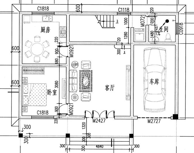農(nóng)村二層帶車庫樓房設(shè)計(jì)圖，帶外觀效果圖片