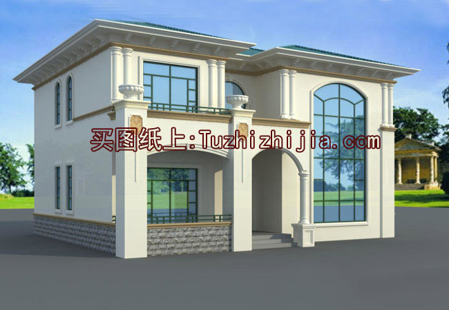 簡單的復式住宅設(shè)計圖，客廳挑高，帶外觀效果圖片