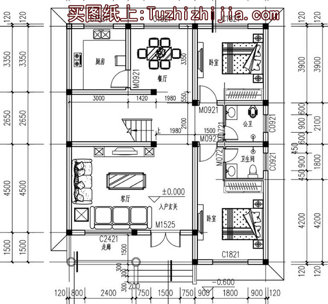 外觀簡潔，戶型合理的二層小別墅設(shè)計圖，還帶露臺