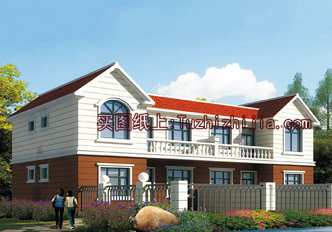 適合兄弟自建的二層雙拼別墅設(shè)計(jì)方案，帶效果圖