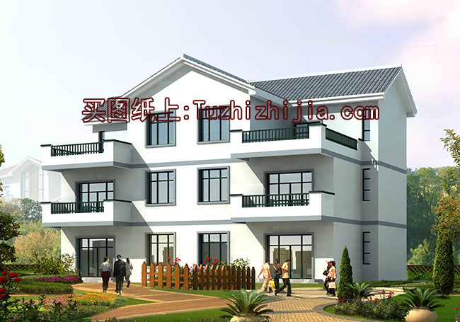 兄弟雙拼農(nóng)村三層自建房設(shè)計圖，帶外觀效果圖