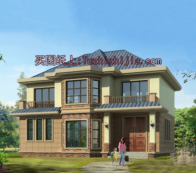 農村三間兩層樓房設計圖，帶外觀效果圖