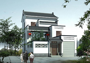 徽派別墅住宅建筑設(shè)計(jì)圖，灰瓦白墻注重地方特色