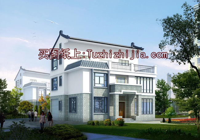 帶車庫徽派風(fēng)格三層別墅房屋設(shè)計圖，新農(nóng)村住宅設(shè)計推薦