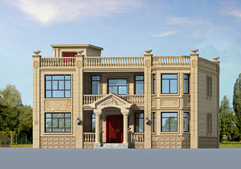 氣派美觀的平頂別墅房屋設(shè)計方案圖，屋頂帶涼亭