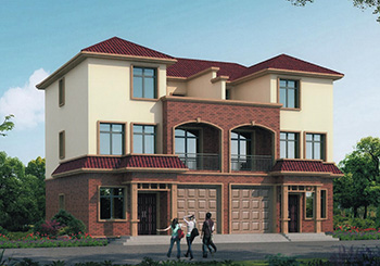 戶(hù)型經(jīng)典的鄉(xiāng)村雙拼別墅房屋設(shè)計(jì)圖，帶外觀效果圖片