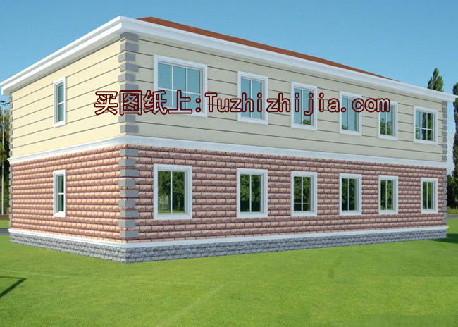 二層復(fù)式雙拼別墅設(shè)計圖（客廳中空），含外觀效果圖