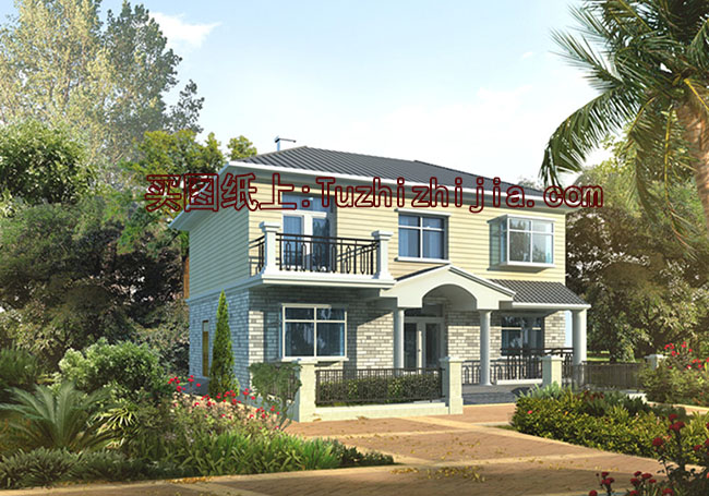 110平左右三間兩層農(nóng)村別墅房屋設(shè)計(jì)圖，含外觀效果圖