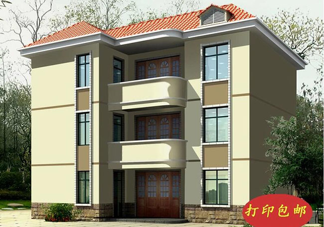 120平三層三間別墅房屋設(shè)計(jì)圖，外觀簡(jiǎn)單、大氣