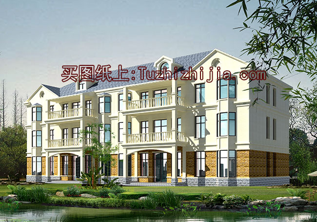 帶底商商鋪三層雙拼房屋別墅設(shè)計圖，外觀精致、美觀