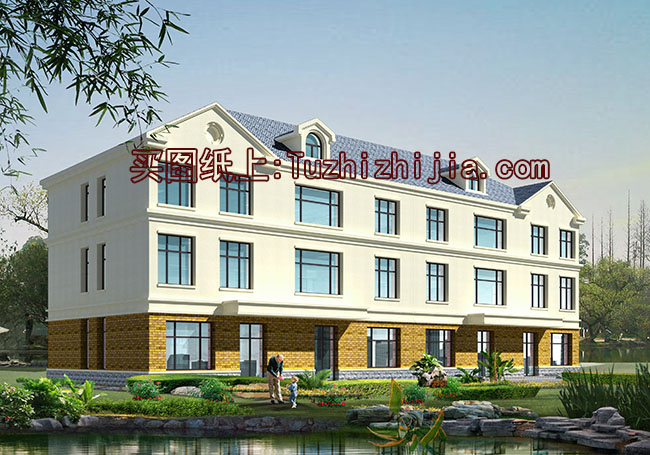 帶底商商鋪三層雙拼房屋別墅設(shè)計圖，外觀精致、美觀