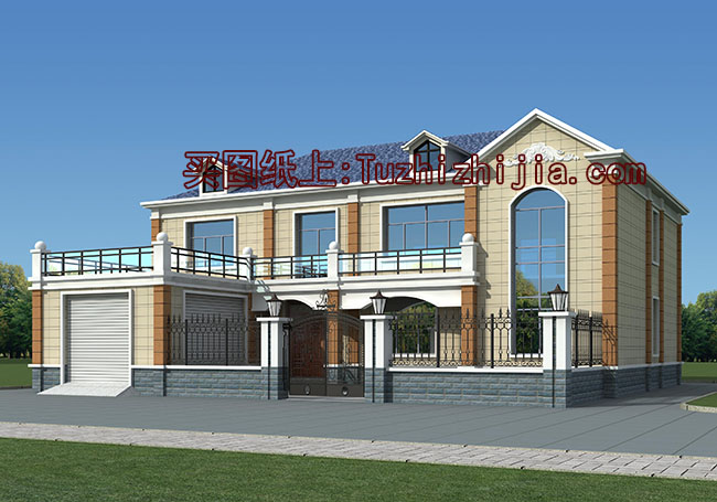 帶院子的四間二層別墅房屋設(shè)計(jì)圖，帶獨(dú)立車庫(kù)