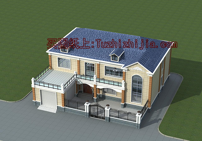 帶院子的四間二層別墅房屋設(shè)計(jì)圖，帶獨(dú)立車庫(kù)