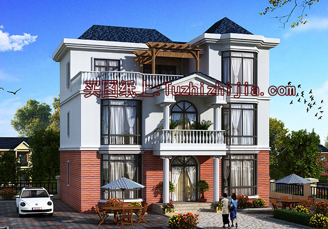 120平現(xiàn)代實(shí)用三層別墅房屋設(shè)計(jì)圖，含外觀效果圖