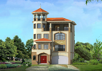 四層半高端歐式別墅房屋設(shè)計(jì)圖，帶車(chē)庫(kù)、帶露臺(tái)