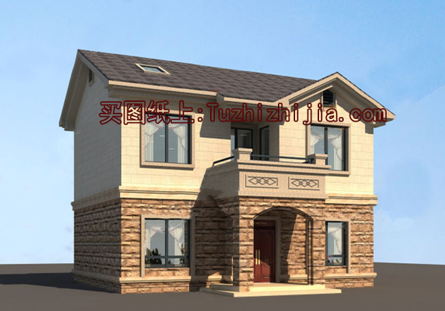 130平帶閣樓兩層半別墅房屋設(shè)計(jì)圖，含外觀效果圖