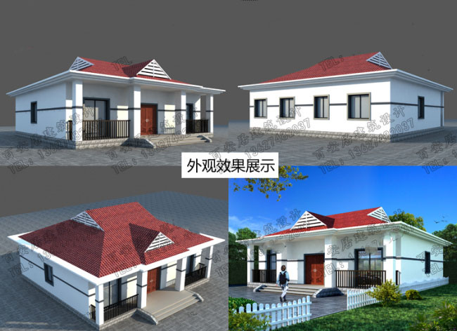 大氣一層自建房設(shè)計圖，含外觀效果圖，農(nóng)村自建別墅戶型