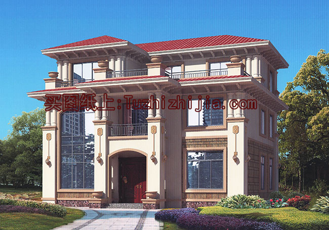 高端豪華三層別墅住宅設計方案圖，歐式外觀風格