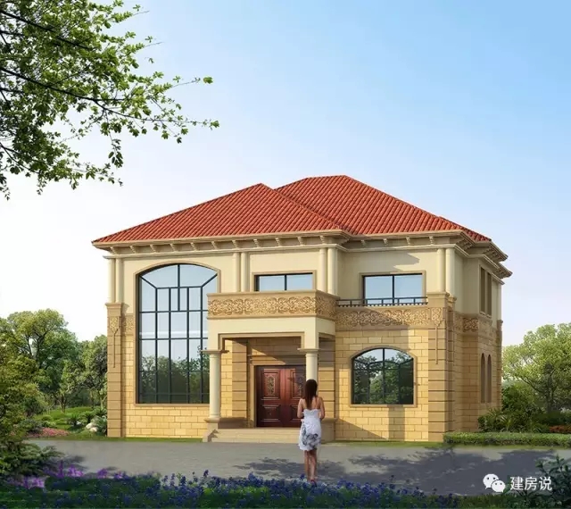 二層農(nóng)村別墅設(shè)計帶落地窗和挑空客廳，建成后鄰居羨慕不已！