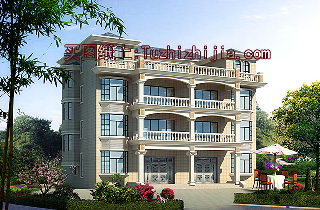 農(nóng)村四層雙拼別墅房屋設(shè)計(jì)圖，造型現(xiàn)代、大氣