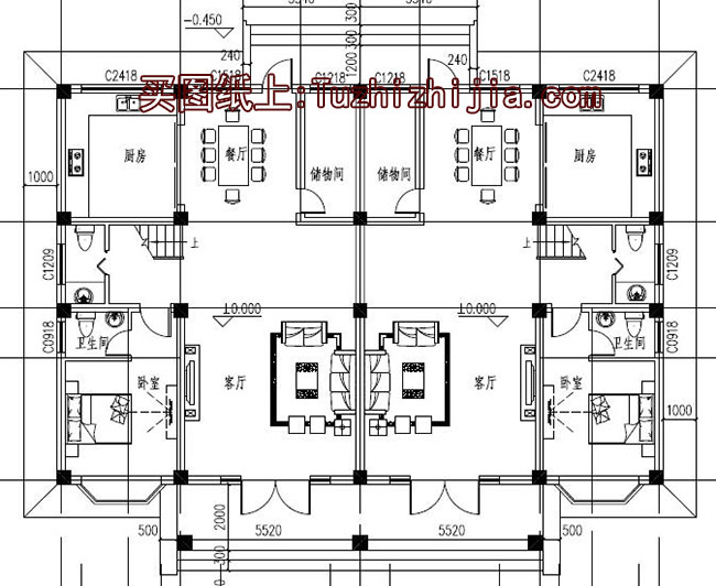 農(nóng)村四層雙拼別墅房屋設(shè)計(jì)圖，造型現(xiàn)代、大氣