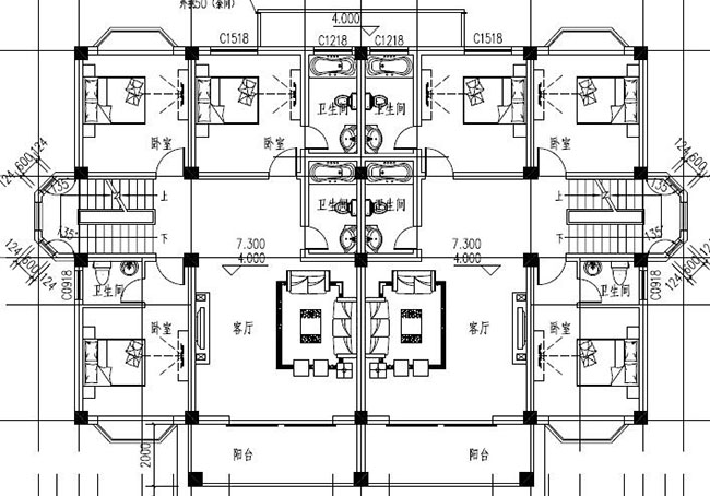 農(nóng)村四層雙拼別墅房屋設(shè)計(jì)圖，造型現(xiàn)代、大氣