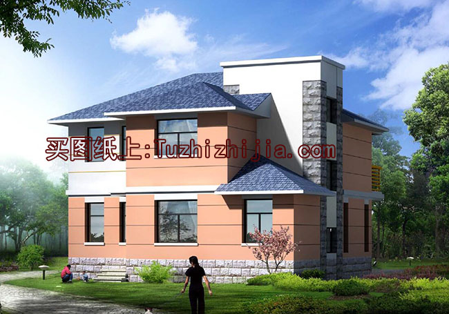 90平方米新農(nóng)村二層自建房屋設(shè)計(jì)全套施工圖紙帶外觀效果圖10X9米